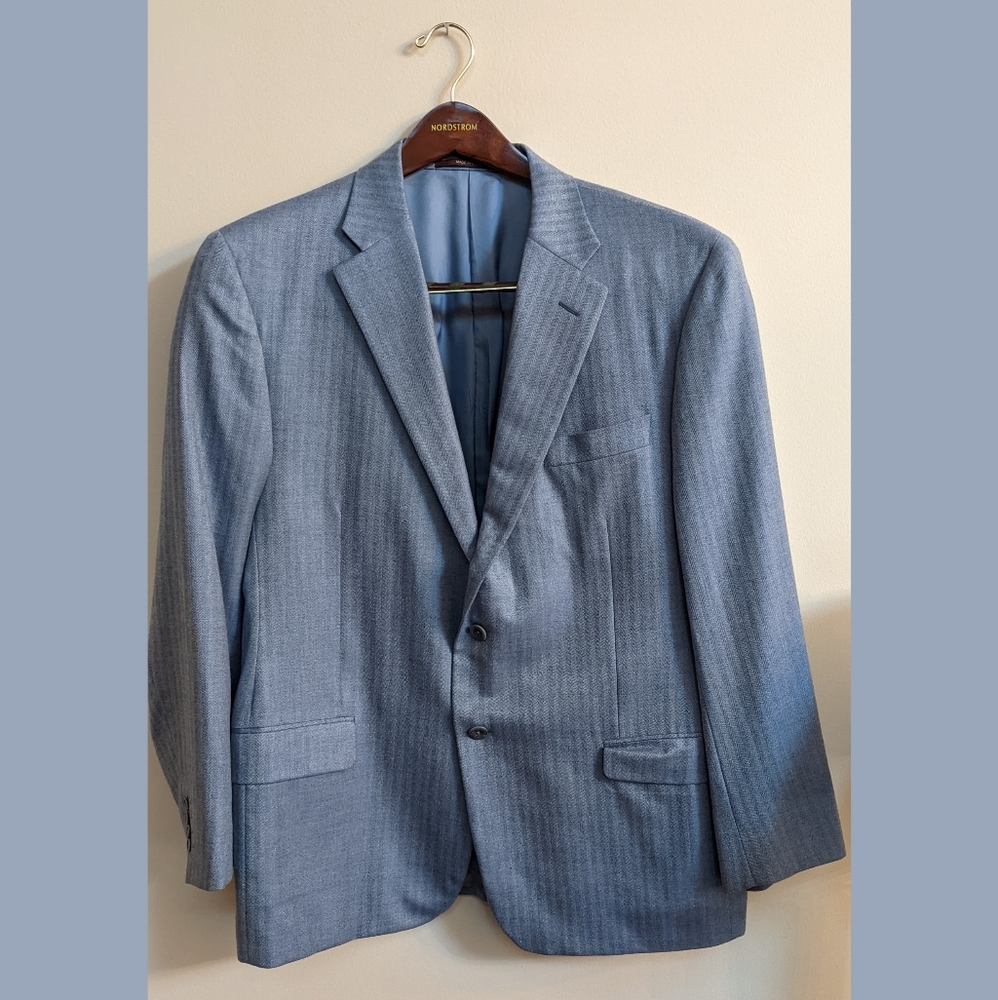 Hickey Freeman, Size 46 Regular, Grey/Blue Suit Jacket